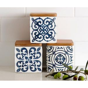 Sustainable Acacia Wood Enamel Printed <b>Jar</b> <b>Kitchen</b> <b>Storage</b> Bottles & <b>Jars</b> - Product Image 1