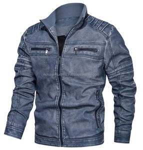 Veste de moto en cuir pour homme, coupe-vent, avec poches zippées, style racing - Product Image 6