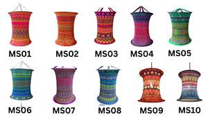 โคมไฟผ้าไหมซาปาที่มีลวดลายหลากสีตกแต่งด้วยโคมไฟผ้าไหมไม้ไผ่แบบเวียดนามเทศกาลดั้งเดิมหลายขนาด - Product Image 2