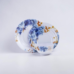Service de vaisselle en mélamine, 4 assiettes plates, 1 bol, motif personnalisé, design moderne, pigmenté, durable, compatible micro-ondes et lave-vaisselle, pour les fêtes - Product Image 1