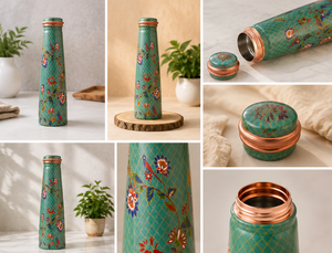 Botella de Agua de Cobre con Diseño Floral Verde, Portátil para Viajes - Product Image 6