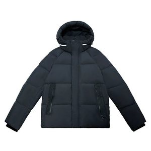 <b>Men's</b> <b>White</b> Hooded Puffer <b>Jacket</b> Down Filled Windproof Casual Winter Coat With Zippered Pockets Regular Fit - Product Image 3