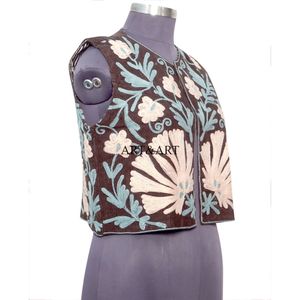 Chaleco corto de algodón cómodo hecho a mano para mujer, diseño sin mangas con cuello redondo y frente abierto. - Product Image 2