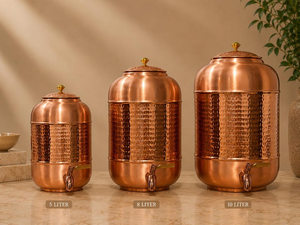 Distributeur de boissons en cuivre avec couvercle décoratif martelé et robinet – Serveur de boissons traditionnel pour la maison, les restaurants, les hôtels et les événements - Product Image 6