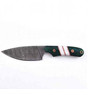 Outil utilitaire extérieur en acier Damas artisanal personnalisé avec manche en Micarta vert et os - Product Image 1