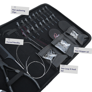 Kit d'outils OEM noirs pour extensions capillaires : pose et retrait avec pinces à micro-anneaux, pince à sertir et à retirer, enfile-fils et pinces de coiffage - Product Image 4