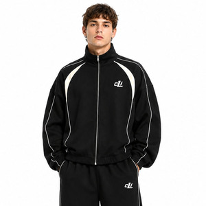 Veste surdimensionnée à col montant raglan sur mesure pour homme, sweat à capuche zippé en molleton français premium, pantalon de survêtement large avec empiècements contrastants, OEM - Product Image 2