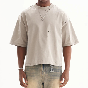 T-shirt Homme Boxy Luxe Épais Délavé à l'Acide 100% Coton Coupe Ample Personnalisable Vintage Court et Décontracté - Product Image 1