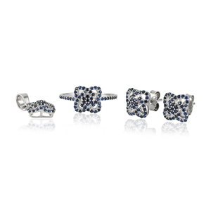 Ensemble de bijoux fins de haute qualité en argent sterling 925 avec saphir bleu naturel, comprenant bague, boucles d'oreilles et pendentif, pour femmes - Product Image 1
