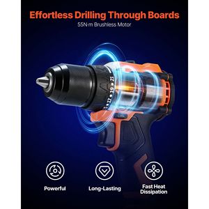 Perceuse-visseuse sans fil 1/2 pouce avec mandrin métallique, moteur sans balais, double vitesse variable, batterie au lithium et chargeur - Product Image 2