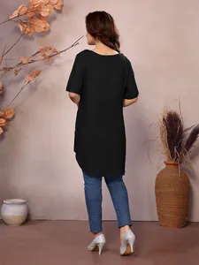 Robes décontractées noires élégantes et confortables en viscose 100% pour femmes avec col rond Kurti pour femmes - Product Image 2
