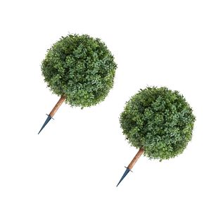 Árboles de Buxus Artificiales de 27 Pulgadas, Juego de 2 Arbustos Falsos con Estaca para el Suelo, Árbol de Seda Artificial de Aspecto Real - Product Image 1