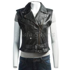 Veste en cuir de mouton de haute qualité pour femmes, style motard rock, coupe courte, avec fermeture éclair - Product Image 2
