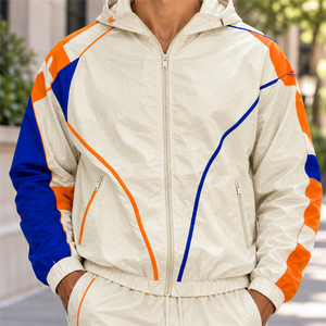 Chándal de color personalizado para hombre, chaqueta cortavientos con capucha y cremallera completa, y pantalones deportivos con cordón, conjunto deportivo de 2 piezas - Product Image 2