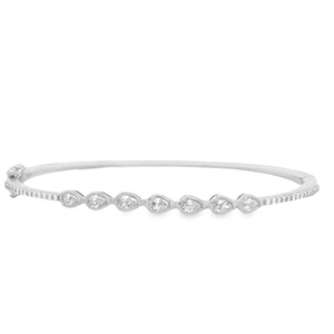 Diamond <b>Bangle</b> Bracelets Pear Round Cut Lab Grown 14K 18K <b>Solid</b> <b>Gold</b> Bezel Set Classic Hinged Bridal Wedding Luxury Fine Jewelry - Product Image 3