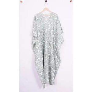 Summer Adults' Blue Indigo Cotton <b>Kaftan</b> Moroccan-Style Indian Resort Wear <b>Beach</b> <b>Cover</b> Loungewear Block Print Swimsuit <b>Cover</b> <b>Ups</b> - Product Image 4