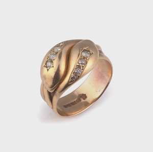 Vintage Edwardian Snake Diamond <b>Ring</b> 14K/18K Solid Gold Lab Grown Diamond Antique Retro Style Chunky <b>Dome</b> Statement Bypass <b>Ring</b> - Product Image 3