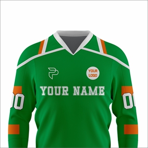 Jersey de Hockey sobre Hielo Sublimado Personalizado, Verde Naranja, Cuello en V, Manga Larga, Absorbe la Humedad, Uniforme Deportivo Unisex para Adultos - Product Image 4