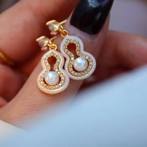 Early Summer 5-6MM Freshwater <b>Pearl</b> <b>Dangle</b> <b>Earrings</b> Pure Silver Jewelry with White Stone Inlay for Wholesale - Product Image 5