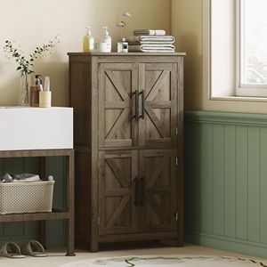"4-Door Solid Wood Freestanding <b>Vanity</b> Cabinet for <b>Bathroom</b> 23.6" X 11.8" X 43.3" Brown" - Product Image 2