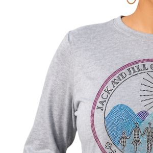 T-shirt gris à manches longues et col rond avec motif en strass, haut décontracté pour tous les jours, streetwear, style de vie, vêtements confortables - Product Image 4