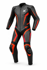 X Sport Racing One-Piece Leather Motorcycle <b>Suit</b> | Black <b>Red</b> Gray | X Logo | OEM ODM Manufacturer | Premium Design | Racing Wear - Product Image 1