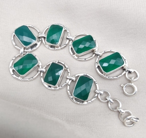 925 Sterling <b>Silver</b> Natural Green Onyx Handmade Minimalist <b>Bracelet</b> with Gold Plating Option for Women-Gift & Party Jewelry - Product Image 4