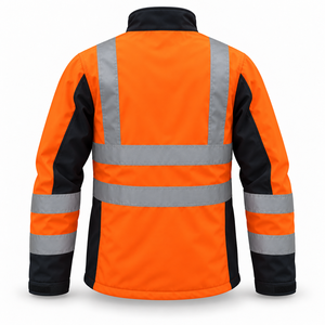 Chaqueta de Trabajo Reflectante de Alta Visibilidad para Hombre con Logotipo Personalizado, Naranja y Negra, con Cierre Completo, para Construcción y Trabajo en Carreteras, Ropa de Trabajo de Alta Visibilidad OEM - Product Image 3