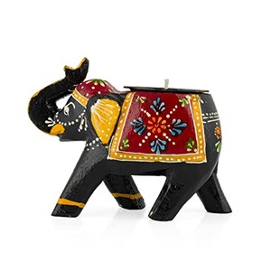 Porte-bougie en bois peint à la main en forme d'éléphant |   Artisanat en bois rustique en gros - Product Image 3