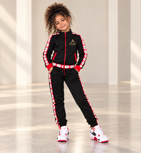Wholesale Women Kids <b>Matching</b> Black Red Winter Tracksuit <b>Set</b> Custom Logo Full Zip Jacket Lightweight <b>Jogger</b> Pants Family - Product Image 6