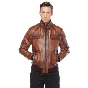 Chaqueta de Cuero para Hombre, Color Marrón Brillante, Estilo Clásico - Product Image 3