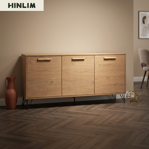 Aparador moderno industrial de roble Samos de 1.49m, mueble buffet de diseño escandinavo moderno con patas metálicas. - Product Image 4