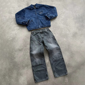 Jean de travail en denim noir délavé pour homme, coupe décontractée, double genou renforcé, style charpentier, personnalisable - Product Image 5