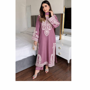 Ensemble haut et palazzo en crêpe de soie imprimé de qualité supérieure avec design de col à franges, doublure micro, collection décontractée ethnique - Product Image 2