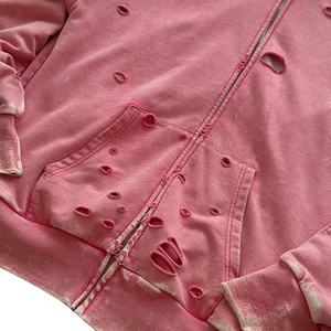 Sweat à capuche zippé vintage personnalisé unisexe en molleton bouclette délavé à l'acide 100% coton polaire hiver 500 GSM - Product Image 3