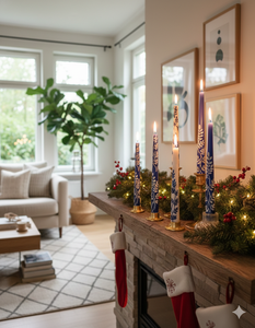 Bougies décoratives coniques artisanales bleues et blanches en WAXWARE – Idéales pour Noël, Halloween, Pâques – Ensemble élégant pour décorations de soirée - Product Image 2