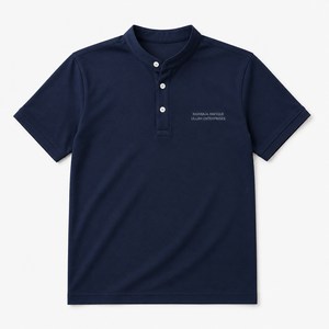 Men's <b>Navy</b> <b>Blue</b> Short Sleeve <b>Polo</b> <b>Shirt</b> With Button Placket And Front Logo Print Smart Casual Style 100% Cotton Knitted Fabric - Product Image 6