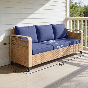 Divano da Esterno in Rattan Blu Scuro a 3 Posti con Cuscini, per Giardino, Cortile o Veranda - Product Image 3