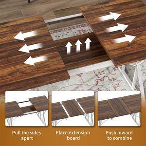 Tavolo da Pranzo Rettangolare Allungabile in Pietra Sinterizzata Effetto Marmo, Mobili Solidi per Sala da Pranzo, Assemblato, per Appartamento - Product Image 3