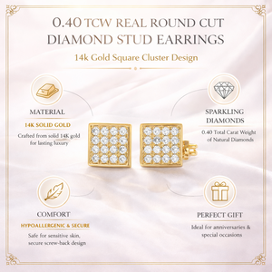 0.40 TCW Real Round Cut Diamond <b>Stud</b> <b>Earrings</b> | 14K Gold Square Cluster Design Luxury <b>Fine</b> Jewelry Gift for Women Elegant Style - Product Image 5
