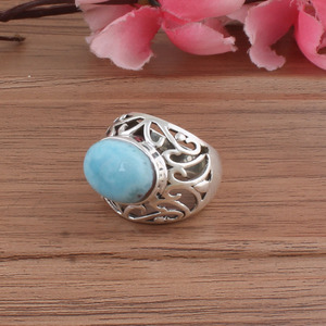 แหวนแต่งงานวินเทจเงินแท้ 925 ประดับพลอยลาริมาร์สีน้ำเงินสำหรับผู้หญิง แหวนสไตล์โบโฮ ขายส่ง - Product Image 6