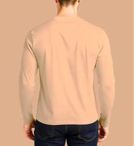 Camiseta de Manga Larga para Hombre, Color Beige, Cuello Redondo, Tejido Sólido, Corte Regular, Estilo Casual - Product Image 1