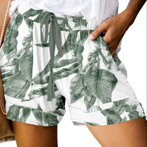 Pantalones cortos de playa para mujer, estampado de palmeras, cintura elástica con cordón, camisa blanca colorida informal para vacaciones de verano, camisa blanca para hombre, verano - Product Image 1