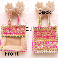 Sacs en jute et coton Gota Patti en gros avec poignée transparente, fermeture éclair, pour l'été, cadeaux de retour de mariage Diwali, faveurs de demoiselle d'honneur, fête