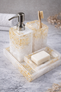 Factory Price Luxury Resin Bathroom Accessories <b>Set</b> with Gold Foil <b>Soap</b> Dispenser Toothbrush Holder <b>Soap</b> Dish & Tray Home Decor - Product Image 3