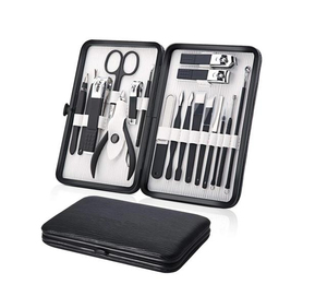 Ensemble professionnel de 15 outils de soin des ongles en acier inoxydable noir mat, ciseaux, coupe-ongles, logo personnalisé, kit de manucure et pédicure de luxe - Product Image 6