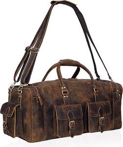 Sacs de voyage personnalisés de grande taille pour hommes, sac de voyage en cuir, sac de sport pour la nuit, sac de week-end, sac en cuir à poignée extensible - Product Image 5