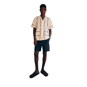 Camisa de Manga Corta Bordada de Algodón Premium para Hombre, Estilo Casual y Elegante para Verano, Playa y Vacaciones - Product Image 1