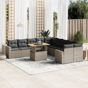 Ensemble de canapés de jardin en rotin gris avec sièges rembourrés, mobilier d'extérieur au design contemporain, coussins imperméables, résistants aux UV, en PE - Product Image 1