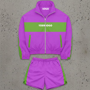 <b>Men's</b> Sporty 2 Piece Tracksuit Set With Logo Front Color Blocking Quick Dry Polyester Short Sleeve <b>Jacket</b> And Shorts Spring Wear - Product Image 2